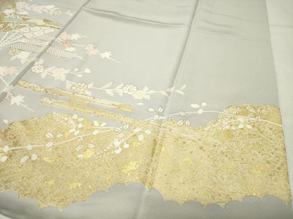 平和屋着物●訪問着　駒刺繍　扇面花文　金彩　正絹　逸品　CABI1063gh