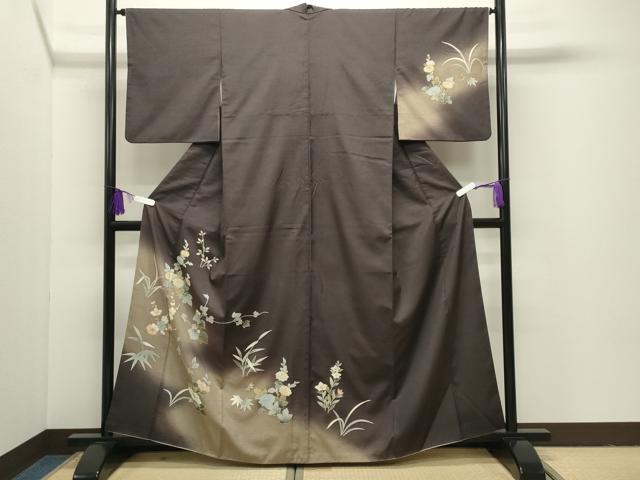 平和屋着物●訪問着　紬地　草花文　暈し染め　金彩　正絹　逸品　CABI1077gh