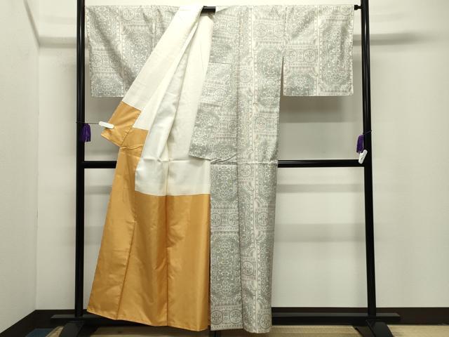 平和屋着物●本場大島紬　白大島　7マルキ　洋花唐草文　正絹　逸品　CABI1078gh