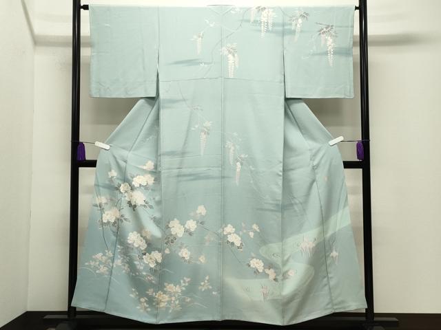 平和屋着物●訪問着　友禅　作家物　枝牡丹花文　暈し染め　鈴乃屋扱い　正絹　逸品　CABI1081gh