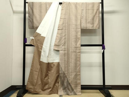 平和屋着物●訪問着　紬地　100亀甲　草花間道　正絹　逸品　CABI1083gh