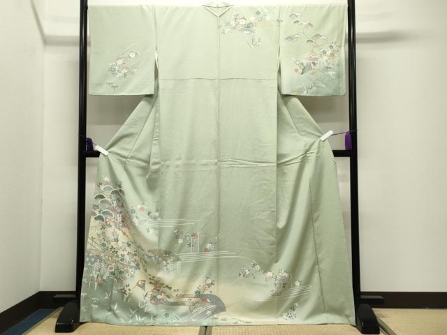 平和屋着物●訪問着　御所車花文　暈し染め　金彩　ロング丈　正絹　逸品　CABI1085gh