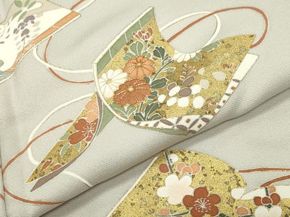平和屋着物●訪問着　駒刺繍　冊子花文　金彩　正絹　逸品　未使用　CABI1086gh
