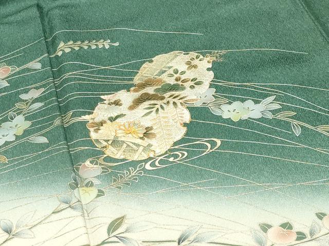 平和屋着物●訪問着　駒刺繍　雪輪重ね花文　暈し染め　金銀彩　正絹　逸品　CABI1091gh