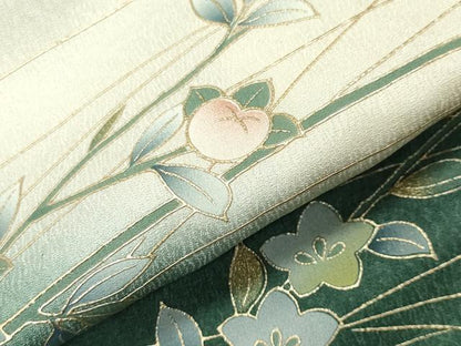 平和屋着物●訪問着　駒刺繍　雪輪重ね花文　暈し染め　金銀彩　正絹　逸品　CABI1091gh