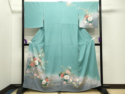 平和屋着物●訪問着　手描き　草花文　暈し染め　金銀彩　正絹　逸品　CABI1094gh