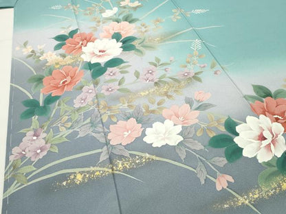 平和屋着物●訪問着　手描き　草花文　暈し染め　金銀彩　正絹　逸品　CABI1094gh