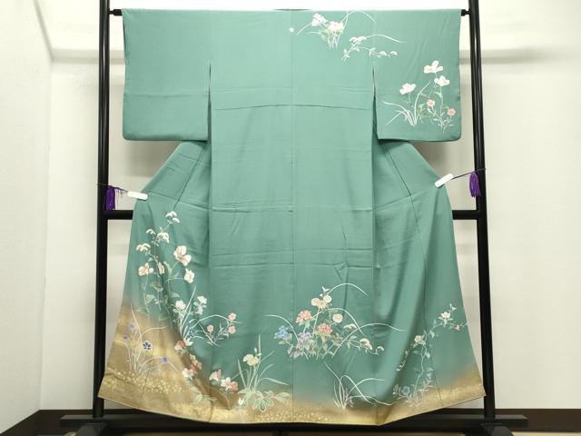 平和屋着物●訪問着　草花文　暈し染め　金彩　正絹　逸品　CABI1095gh