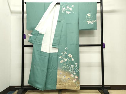 平和屋着物●訪問着　草花文　暈し染め　金彩　正絹　逸品　CABI1095gh