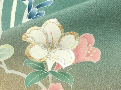 平和屋着物●訪問着　草花文　暈し染め　金彩　正絹　逸品　CABI1095gh
