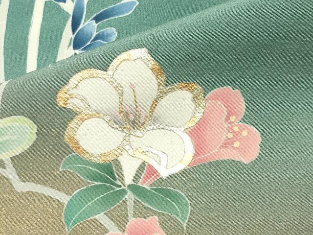 平和屋着物●訪問着　草花文　暈し染め　金彩　正絹　逸品　CABI1095gh