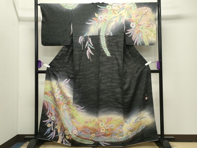 平和屋着物●吉乃一廉　幻の辻が花　訪問着　絞り　暈し染め　黒地　銀通し地　正絹　逸品　CABI1096gh