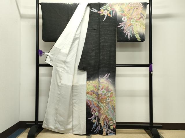 平和屋着物●吉乃一廉　幻の辻が花　訪問着　絞り　暈し染め　黒地　銀通し地　正絹　逸品　CABI1096gh