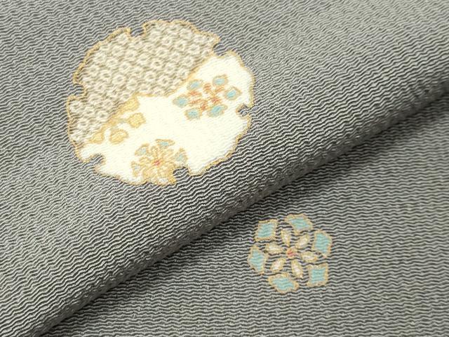 平和屋着物●銀座　志ま亀　小紋　刺繍　雪輪花文　金彩　鬼しぼ縮緬　正絹　逸品　CABI1097gh