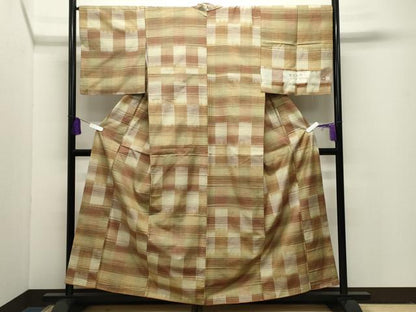平和屋着物●西陣紬　おばな絣　格子柄　証紙付き　正絹　逸品　CABI1112gh