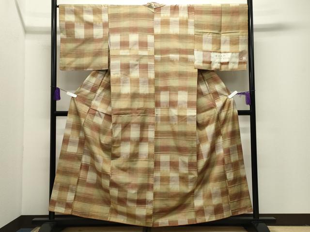 平和屋着物●西陣紬　おばな絣　格子柄　証紙付き　正絹　逸品　CABI1112gh