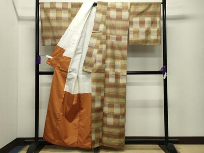 平和屋着物●西陣紬　おばな絣　格子柄　証紙付き　正絹　逸品　CABI1112gh