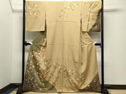 平和屋着物●訪問着　駒刺繍　扇面枝垂れ桜文　暈し染め　金彩　やまと誂製　正絹　逸品　CABI1113gh