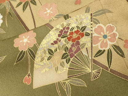 平和屋着物●訪問着　駒刺繍　扇面枝垂れ桜文　暈し染め　金彩　やまと誂製　正絹　逸品　CABI1113gh