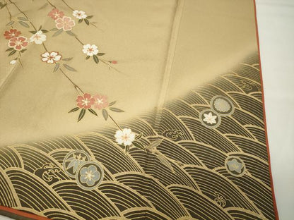 平和屋着物●訪問着　駒刺繍　扇面枝垂れ桜文　暈し染め　金彩　やまと誂製　正絹　逸品　CABI1113gh
