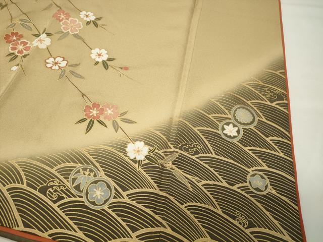平和屋着物●訪問着　駒刺繍　扇面枝垂れ桜文　暈し染め　金彩　やまと誂製　正絹　逸品　CABI1113gh