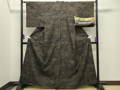 平和屋着物●本場真綿絢結城紬　100亀甲　雲重ね風景文　証紙付き　正絹　逸品　CABI1114gh