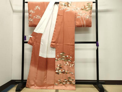 平和屋着物●訪問着　駒刺繍　松竹梅花文　暈し染め　金彩　正絹　逸品　未使用　CABI1116gh
