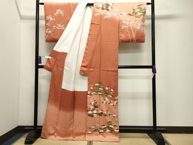 平和屋着物●訪問着　駒刺繍　松竹梅花文　暈し染め　金彩　正絹　逸品　未使用　CABI1116gh