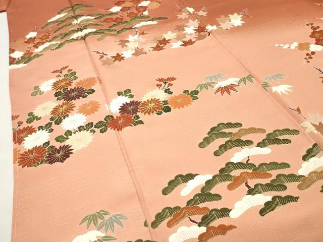 平和屋着物●訪問着　駒刺繍　松竹梅花文　暈し染め　金彩　正絹　逸品　未使用　CABI1116gh