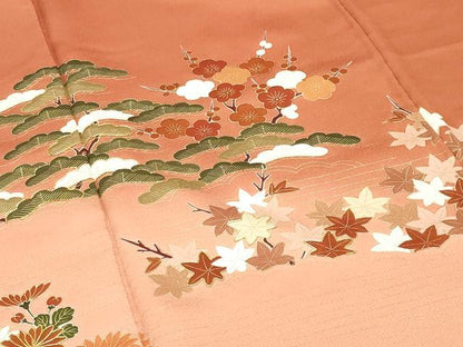 平和屋着物●訪問着　駒刺繍　松竹梅花文　暈し染め　金彩　正絹　逸品　未使用　CABI1116gh