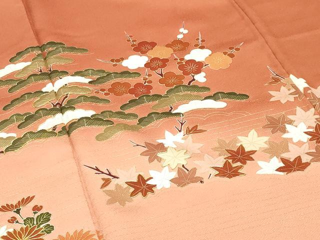 平和屋着物●訪問着　駒刺繍　松竹梅花文　暈し染め　金彩　正絹　逸品　未使用　CABI1116gh
