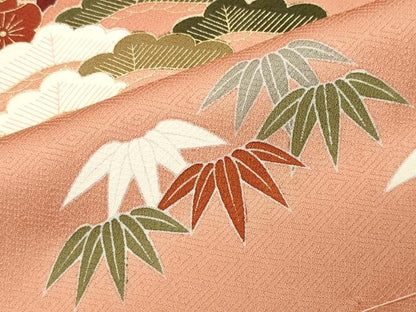 平和屋着物●訪問着　駒刺繍　松竹梅花文　暈し染め　金彩　正絹　逸品　未使用　CABI1116gh