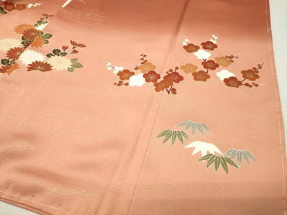 平和屋着物●訪問着　駒刺繍　松竹梅花文　暈し染め　金彩　正絹　逸品　未使用　CABI1116gh
