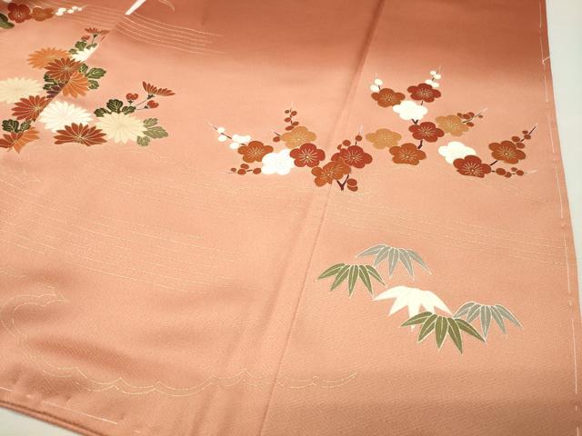 平和屋着物●訪問着　駒刺繍　松竹梅花文　暈し染め　金彩　正絹　逸品　未使用　CABI1116gh