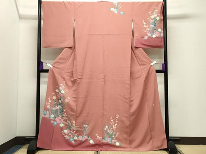 平和屋着物●十日町友禅作家　岡村蒼風　訪問着　草花文　暈し染め　ロング丈　正絹　逸品　CABI1117gh