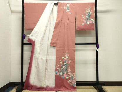 平和屋着物●十日町友禅作家　岡村蒼風　訪問着　草花文　暈し染め　ロング丈　正絹　逸品　CABI1117gh