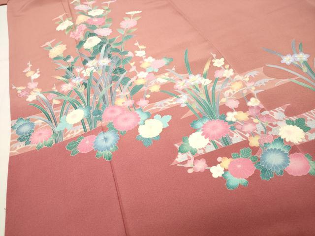 平和屋着物●十日町友禅作家　岡村蒼風　訪問着　草花文　暈し染め　ロング丈　正絹　逸品　CABI1117gh