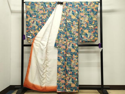 平和屋着物●小振袖　二尺袖　型染め　冊子花文　正絹　逸品　CABI1118gh