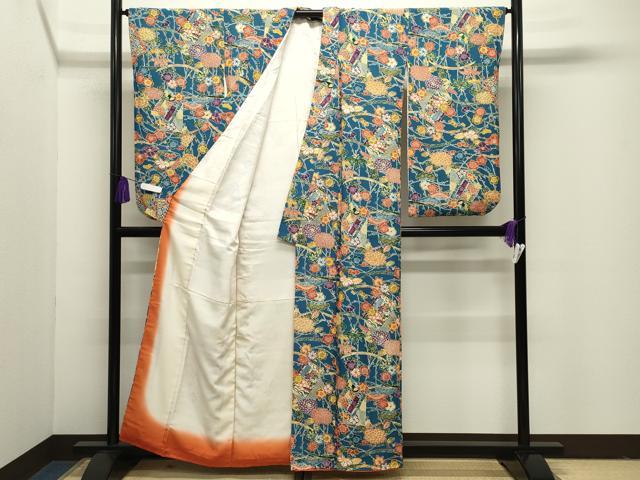 平和屋着物●小振袖　二尺袖　型染め　冊子花文　正絹　逸品　CABI1118gh
