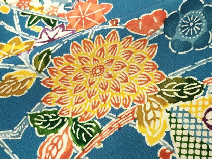 平和屋着物●小振袖　二尺袖　型染め　冊子花文　正絹　逸品　CABI1118gh