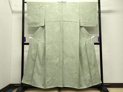 平和屋着物●上質な色無地　花唐草地紋　若葉色　正絹　逸品　未使用　CABI1121gh