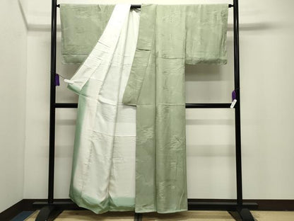 平和屋着物●上質な色無地　花唐草地紋　若葉色　正絹　逸品　未使用　CABI1121gh