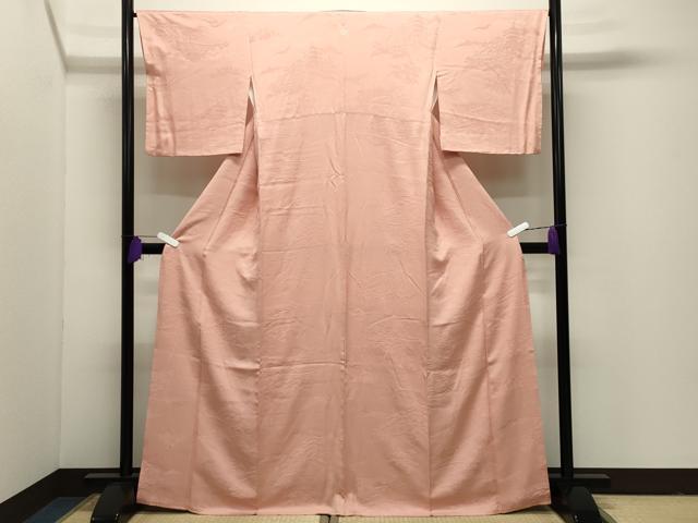 平和屋着物●上質な色無地　風景地紋　水柿色　正絹　逸品　CABI1127gh