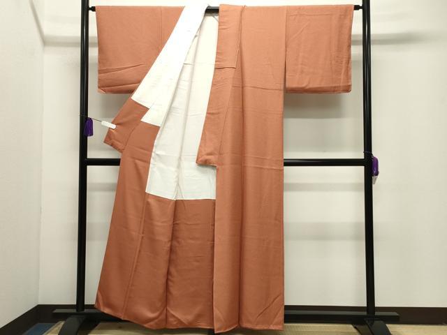 平和屋着物●本草木染作家　瑞寶　色無地　紋意匠　赤朽葉色　正絹　逸品　未使用　CABI1128gh