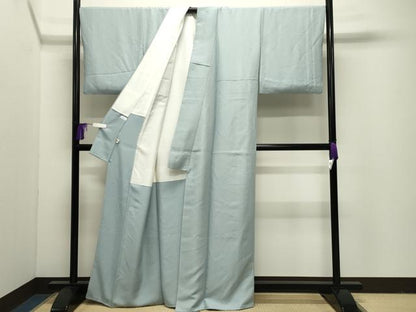 平和屋着物●上質な色無地　鱗地紋　水色　正絹　逸品　CABI1132gh
