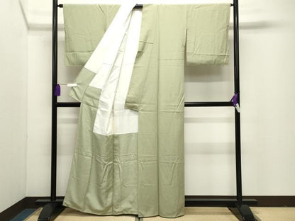 平和屋着物●上質な色無地　抹茶色　正絹　逸品　CABI1133gh