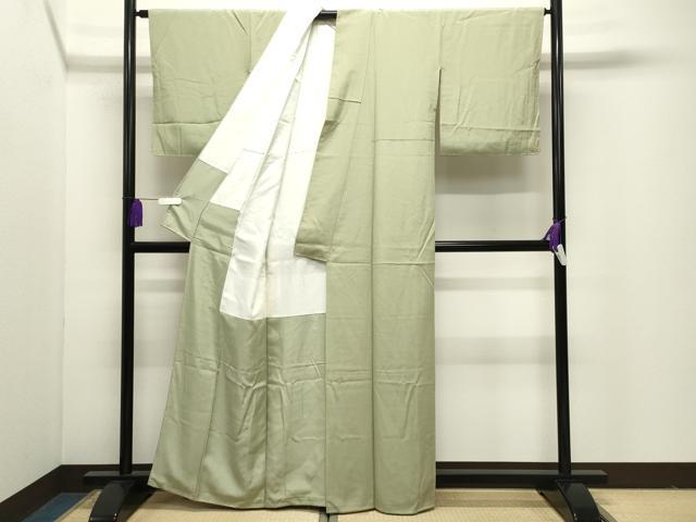 平和屋着物●上質な色無地　抹茶色　正絹　逸品　CABI1133gh
