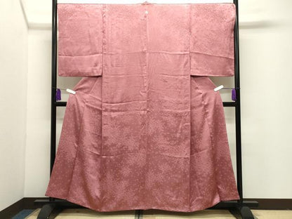平和屋着物●上質な色無地　舞花地紋　長春色　正絹　逸品　CABI1134gh