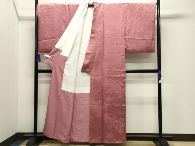 平和屋着物●上質な色無地　舞花地紋　長春色　正絹　逸品　CABI1134gh