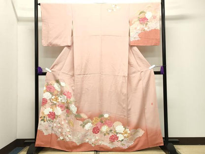 平和屋着物●訪問着　友禅　作家物　牡丹花文　暈し染め　正絹　逸品　CABI1136gh